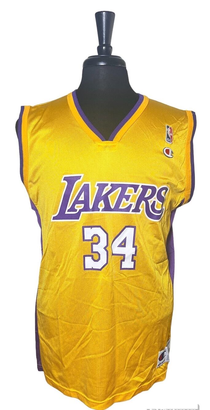 Lakers SHAQ 34 Champion NBA Jersey Tank Top M Yellow Gold Basketball Vintage